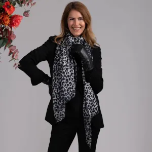 Leopard Print Cashmere & Silk Scarf & Leather Gloves Set