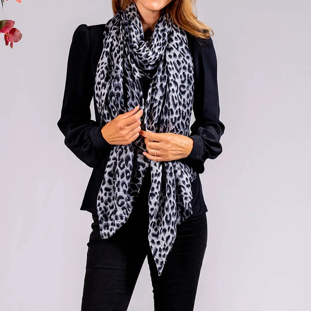 Leopard Print Cashmere & Silk Scarf & Leather Gloves Set