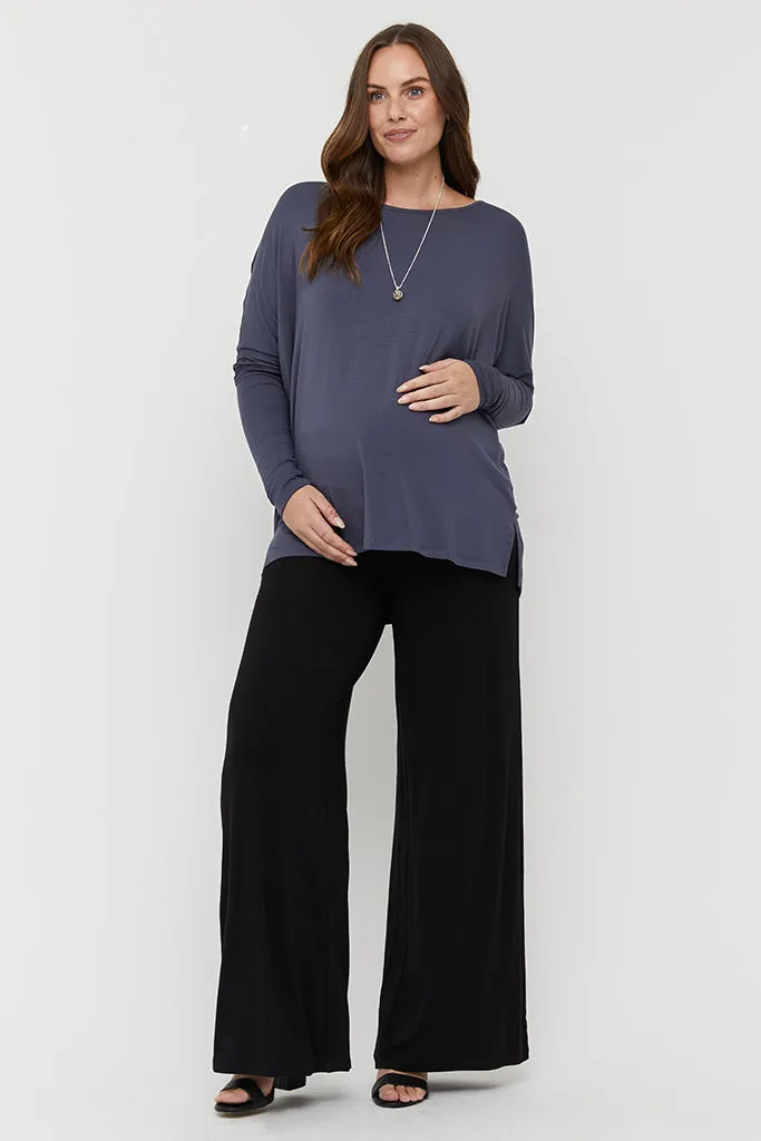 Liv Long Sleeve Slouch Maternity Top - Storm