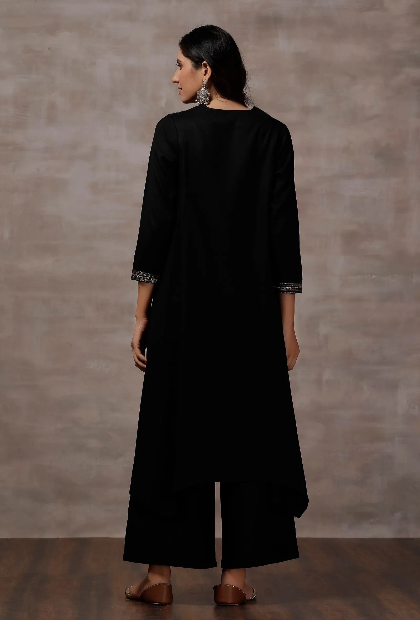 Mahira Black Woollen Asymmetrical Kurta