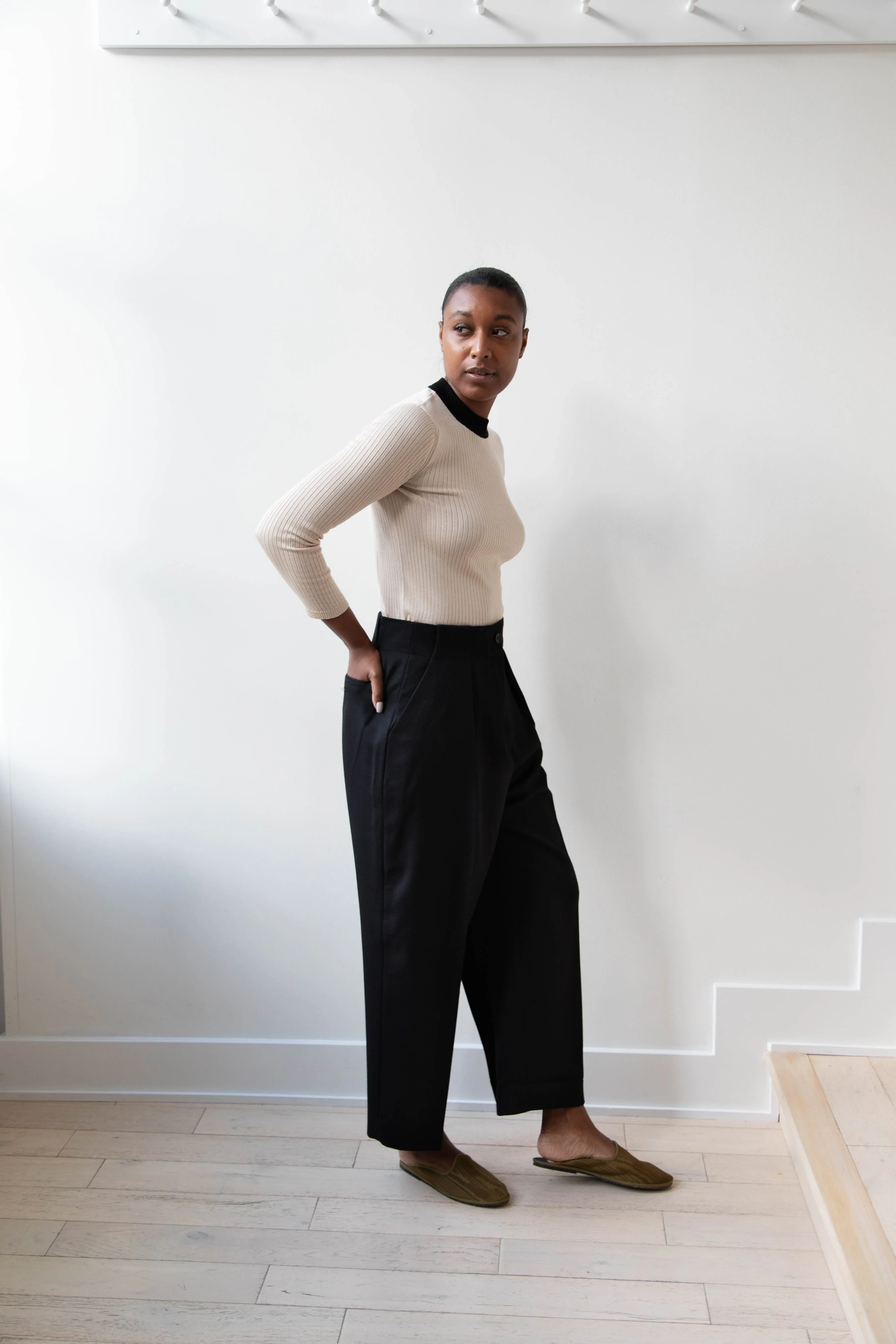 Margaret Howell | Wide Belt Loop Trouser in Wool Gaberdine