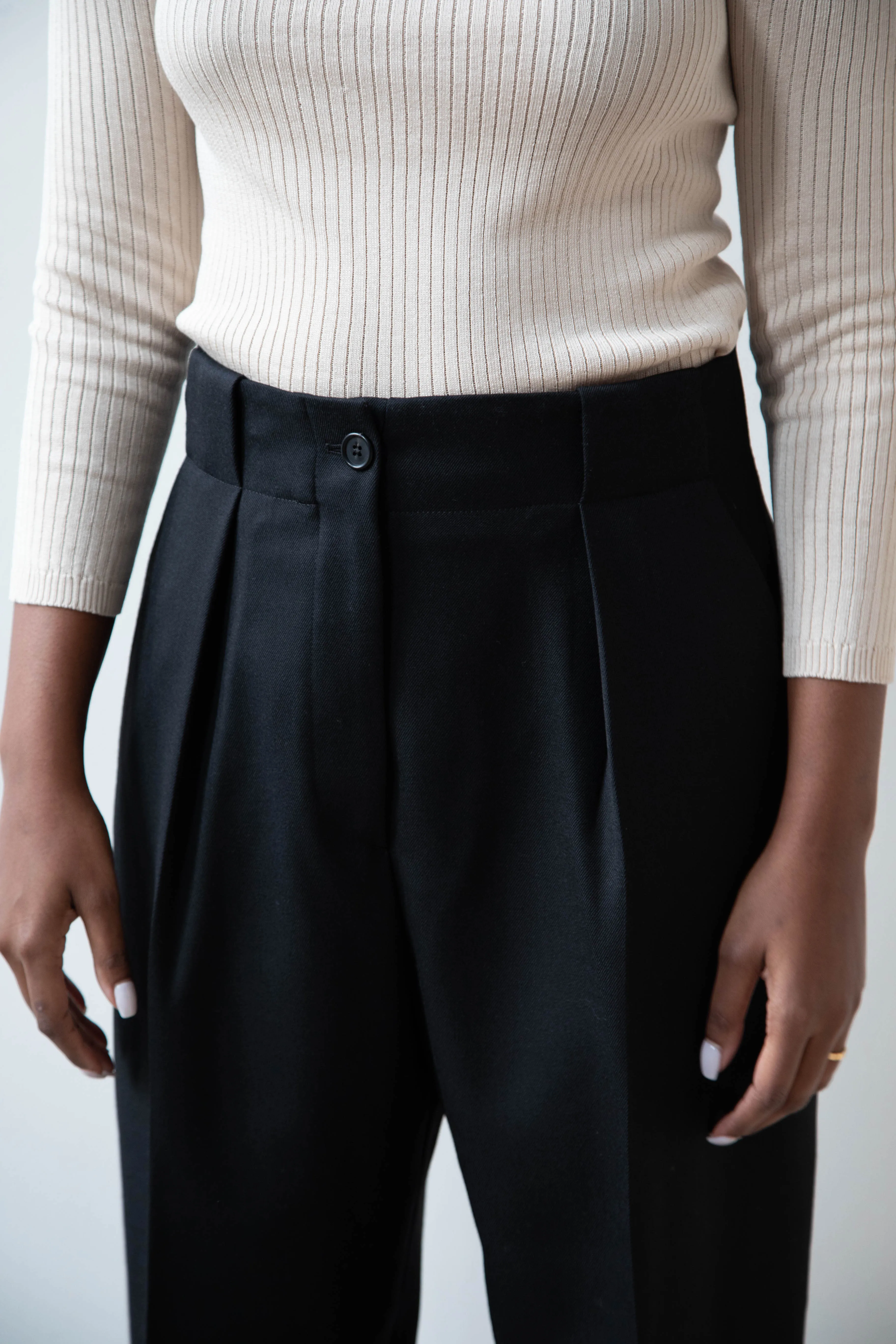 Margaret Howell | Wide Belt Loop Trouser in Wool Gaberdine