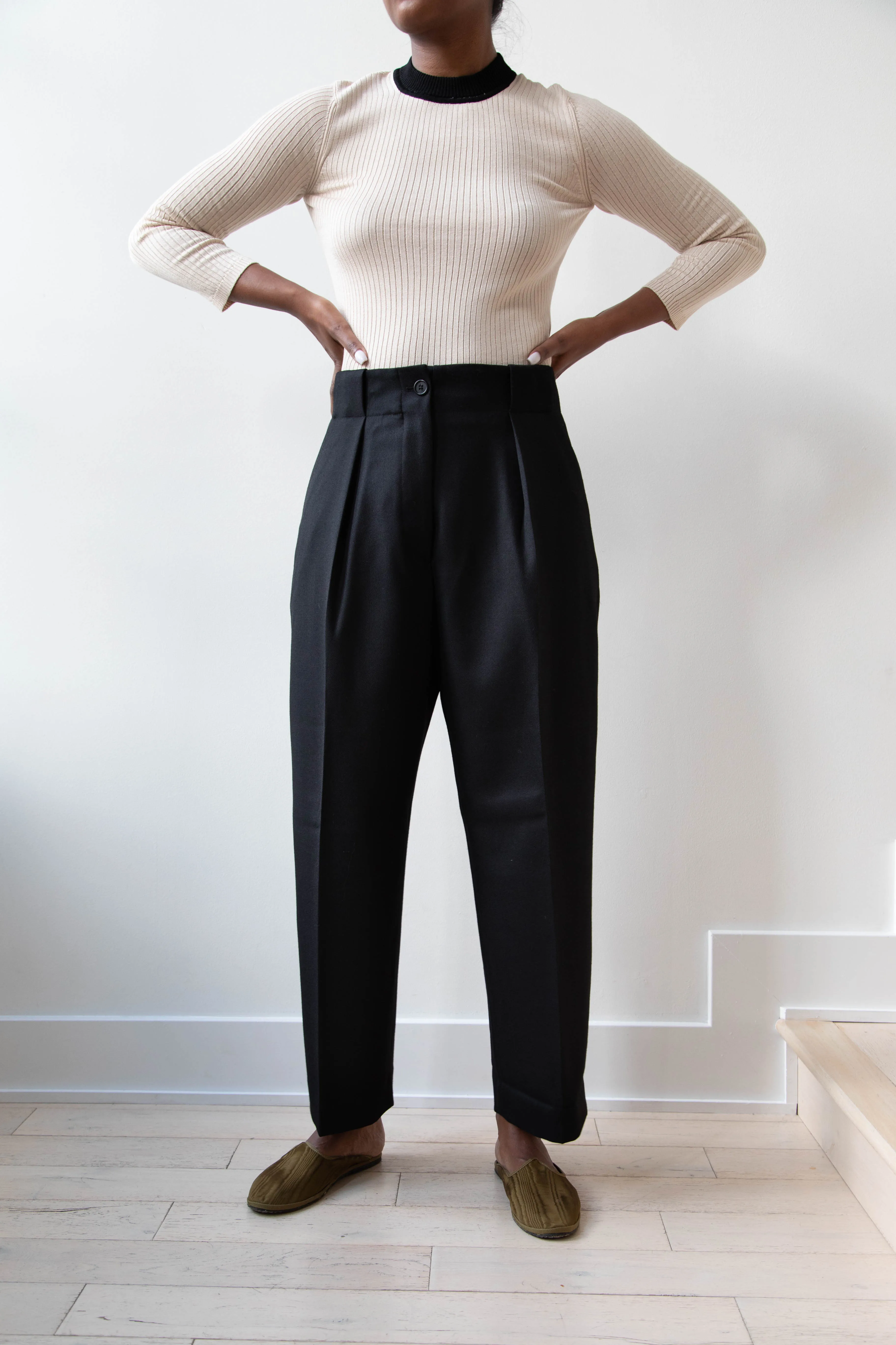 Margaret Howell | Wide Belt Loop Trouser in Wool Gaberdine