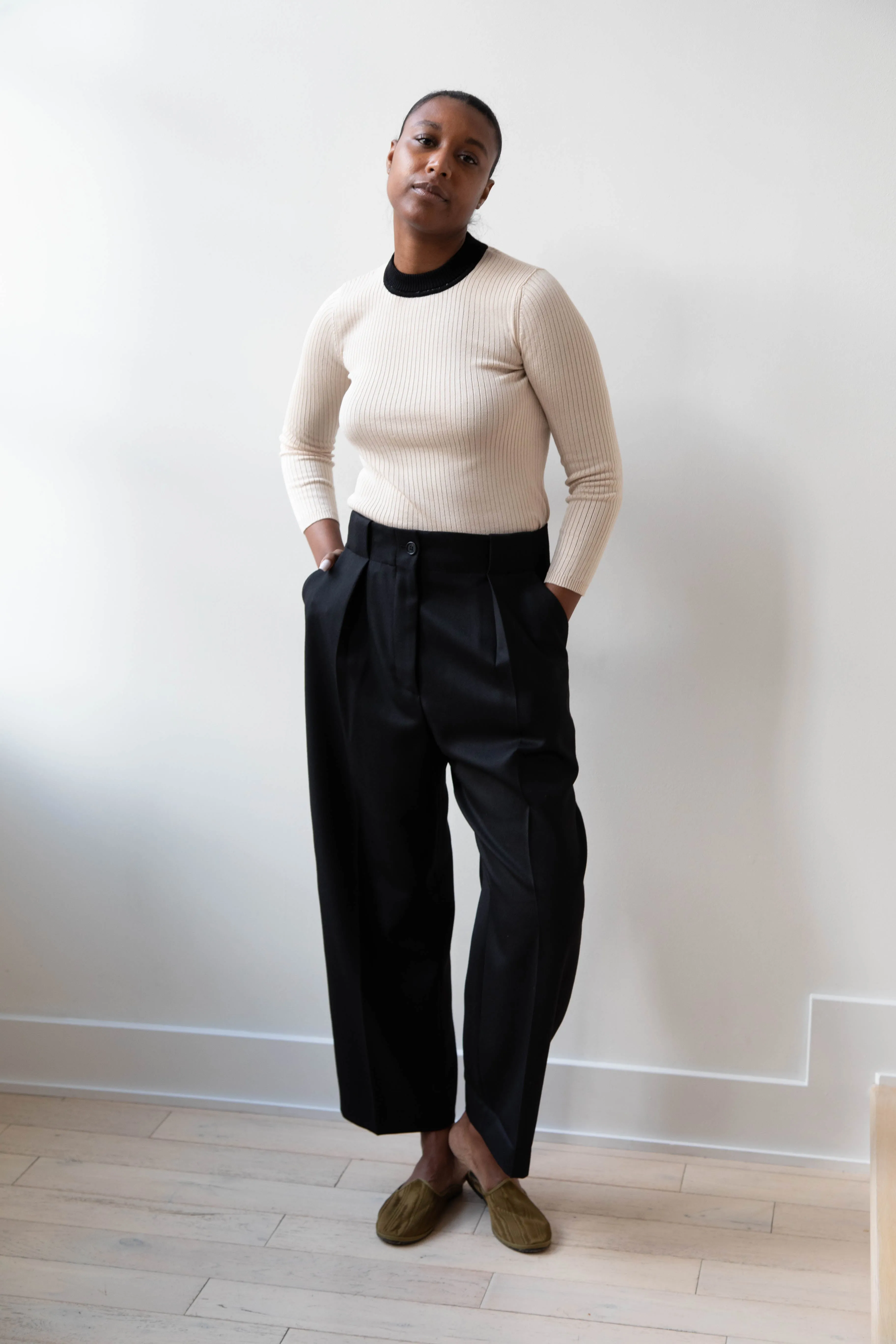 Margaret Howell | Wide Belt Loop Trouser in Wool Gaberdine