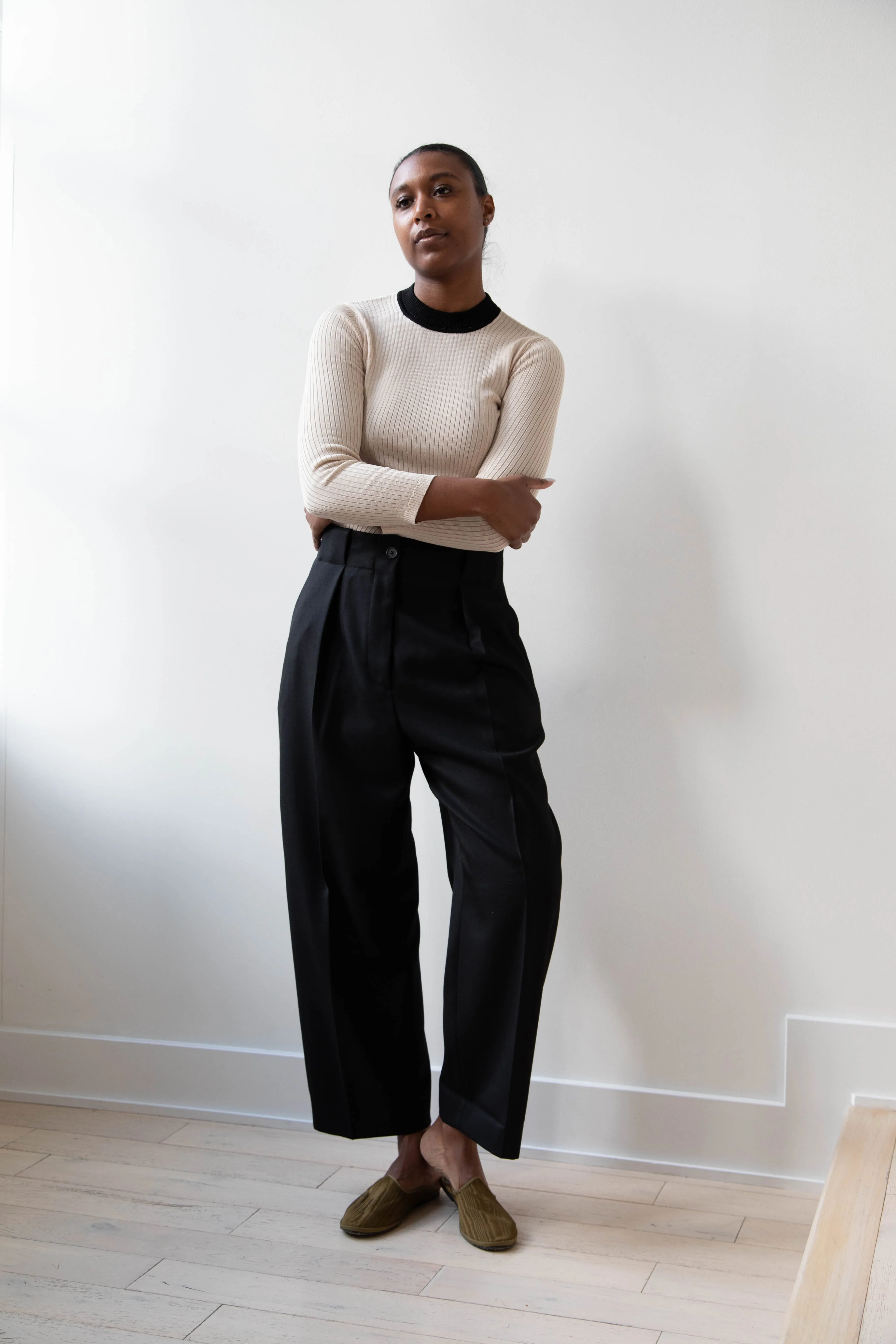 Margaret Howell | Wide Belt Loop Trouser in Wool Gaberdine