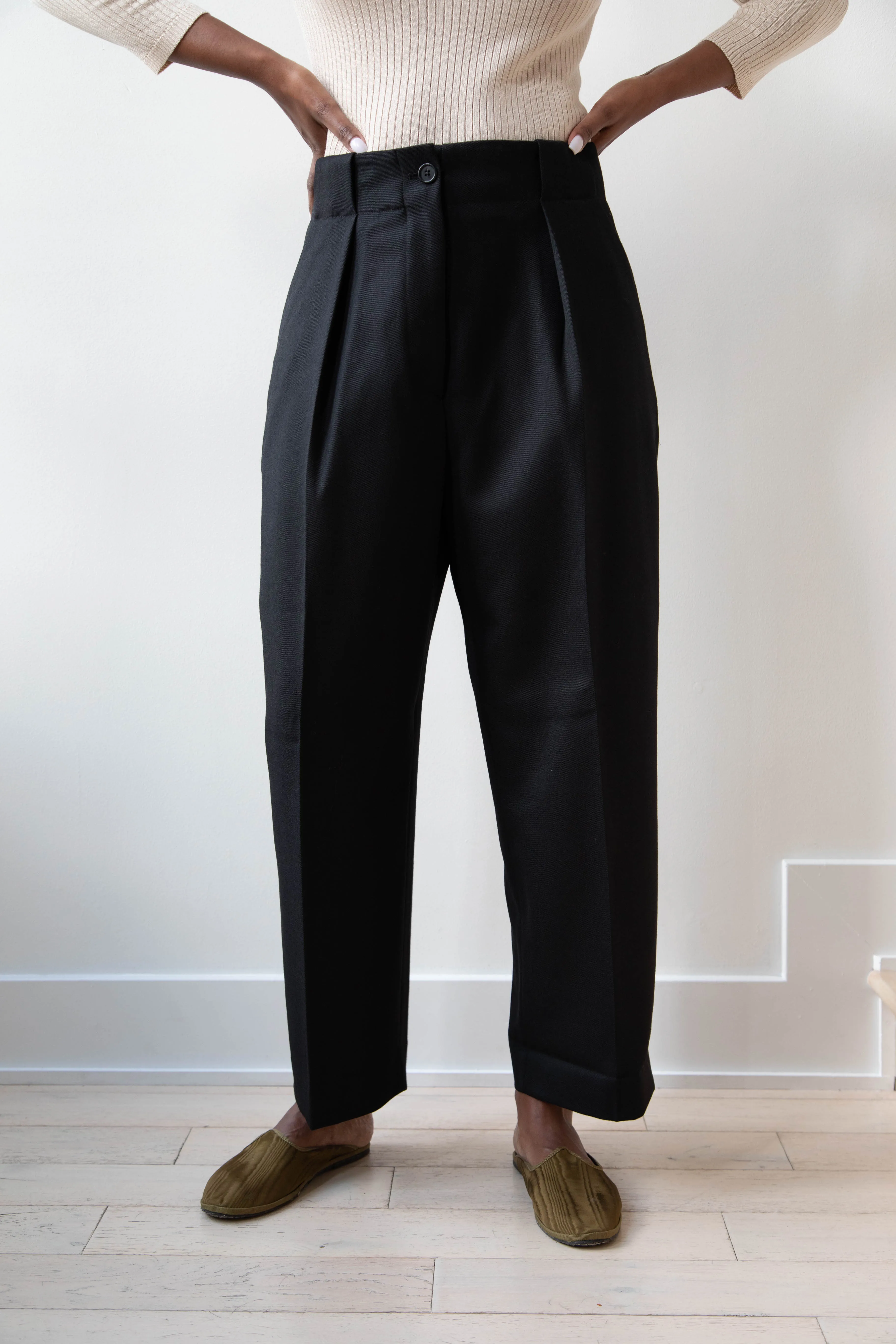 Margaret Howell | Wide Belt Loop Trouser in Wool Gaberdine