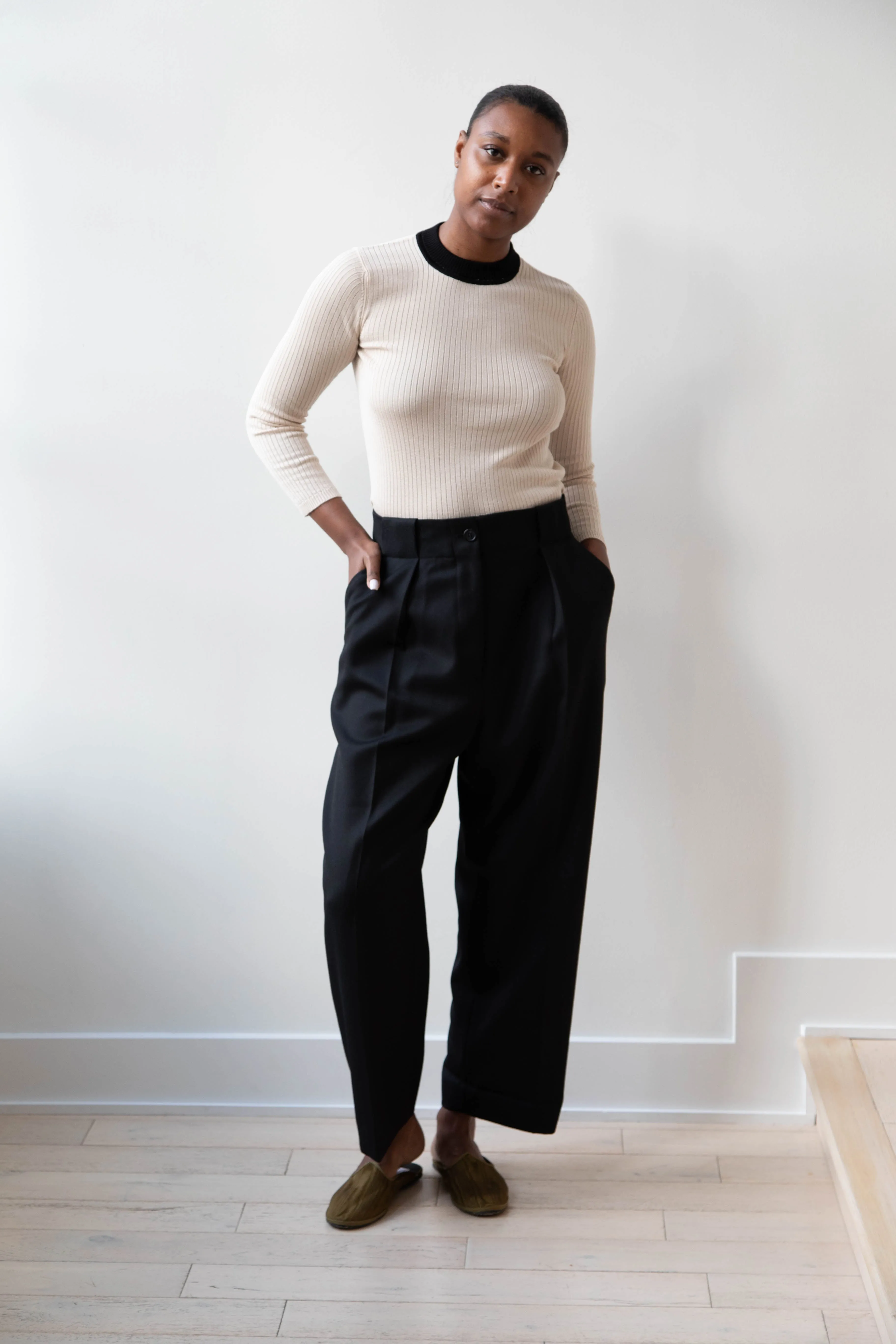 Margaret Howell | Wide Belt Loop Trouser in Wool Gaberdine