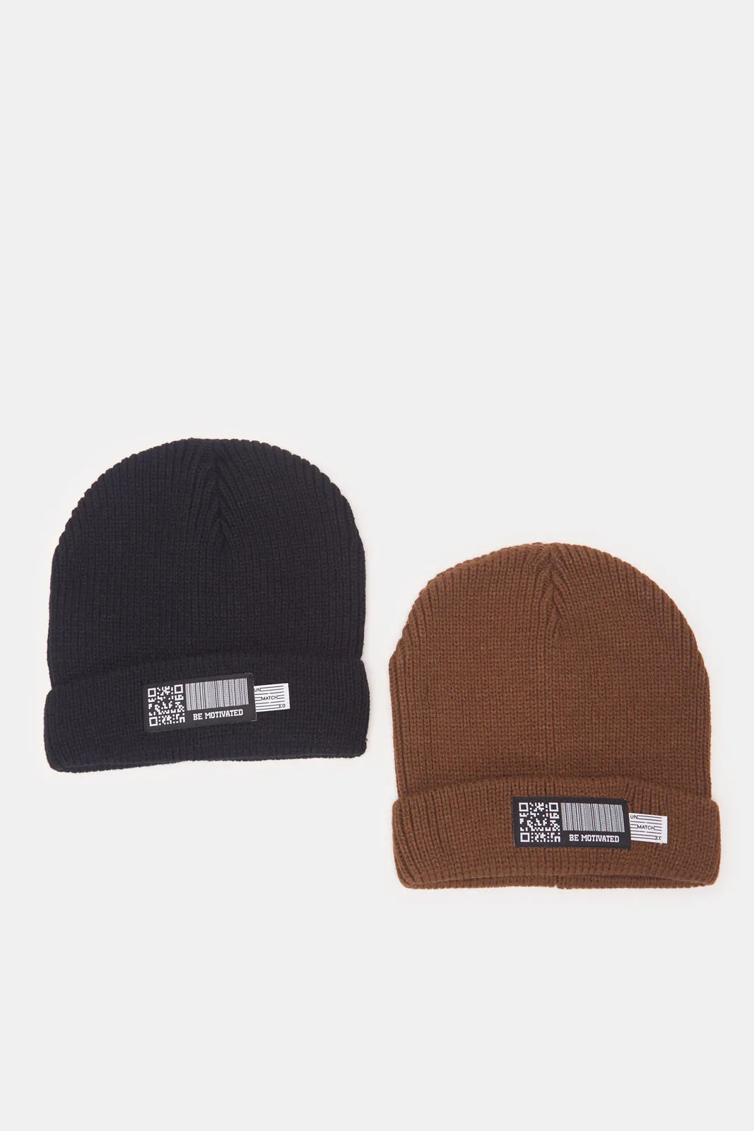 Men Brown And Black Knitted Cap Set (2 Piece)