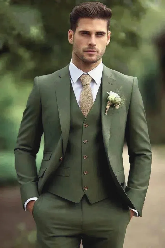 Men Olive Green Vest Coat for Wedding, Party and Occasion