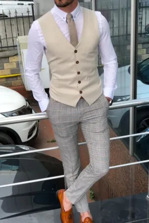 Mens Beige Vest Coat Wedding Waistcoat Formal Fashion Vest Coat Slim Fit Suit Prom Groom Wear Bespoke