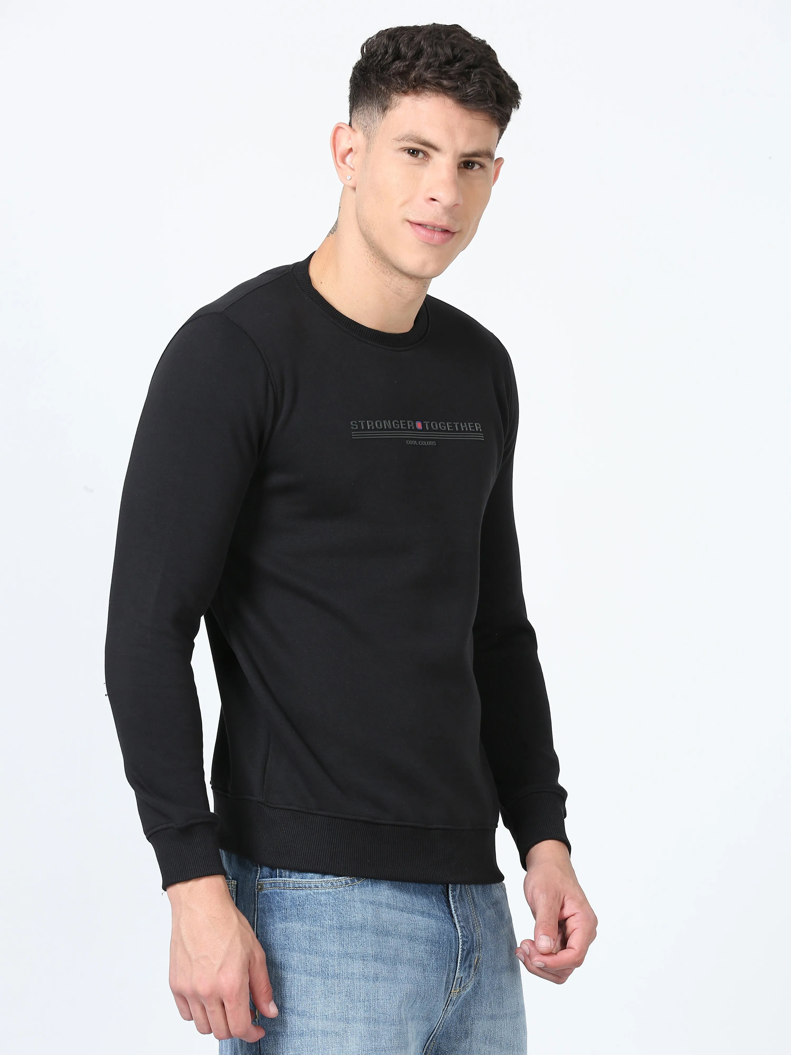 Men's Black Regular Fit Printed Hoodie Full Sleeves Casual Sweatshirt