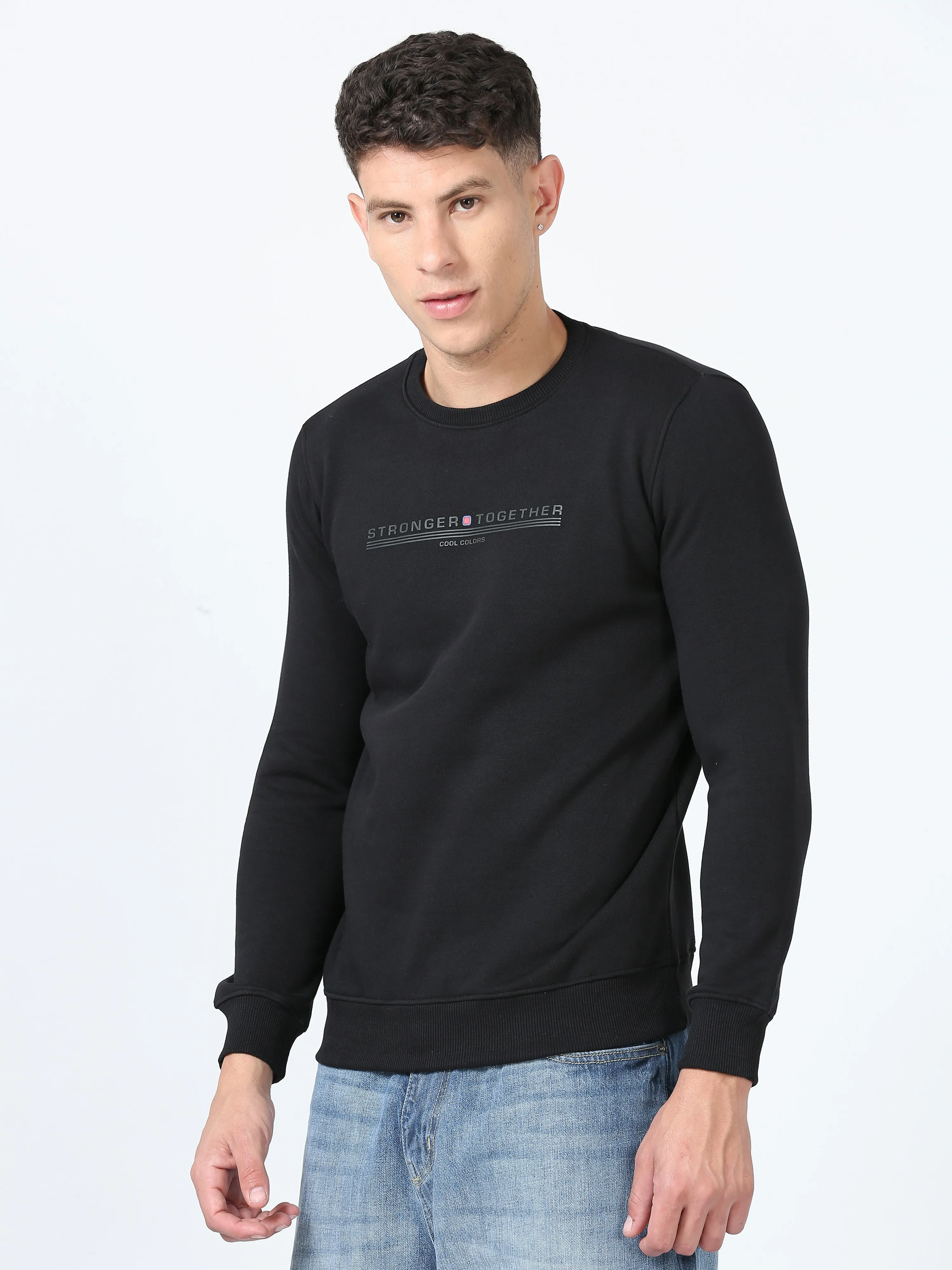 Men's Black Regular Fit Printed Hoodie Full Sleeves Casual Sweatshirt