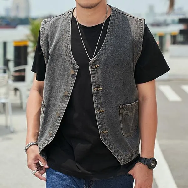 Men's Casual Loose Single Breasted Denim Vest 69915126M