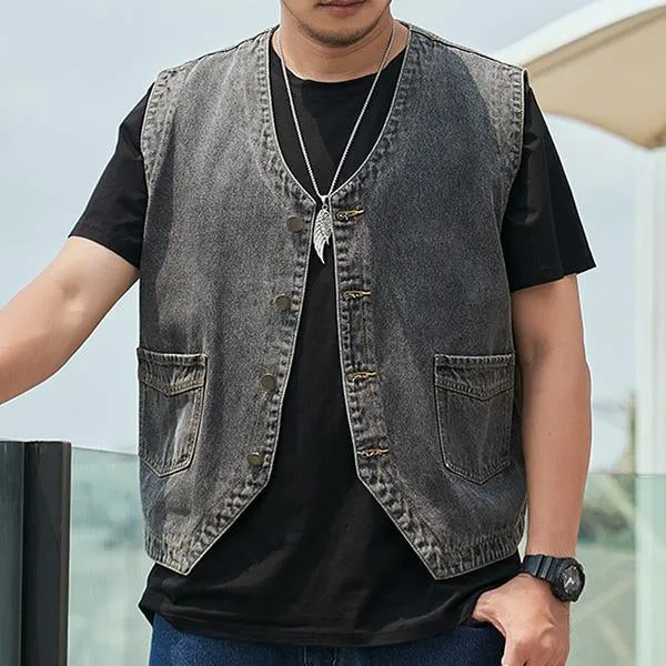 Men's Casual Loose Single Breasted Denim Vest 69915126M