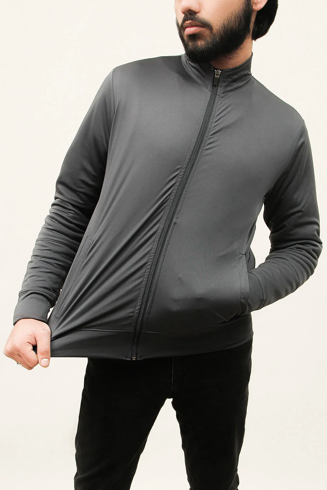 Men'S Charcoal Poly Zipper