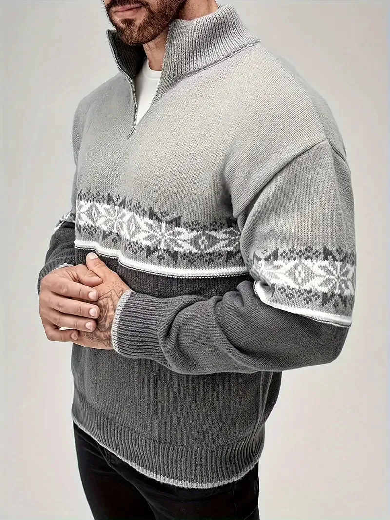 Men's Classic Grey Quarter-Zip Jumper with Modern Fit | Ideal for Autumn/Winter