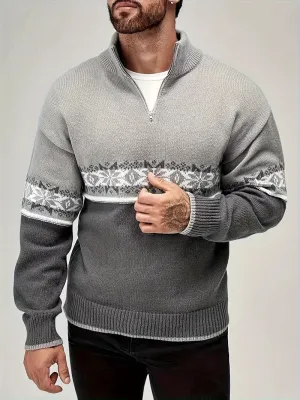 Men's Classic Grey Quarter-Zip Jumper with Modern Fit | Ideal for Autumn/Winter