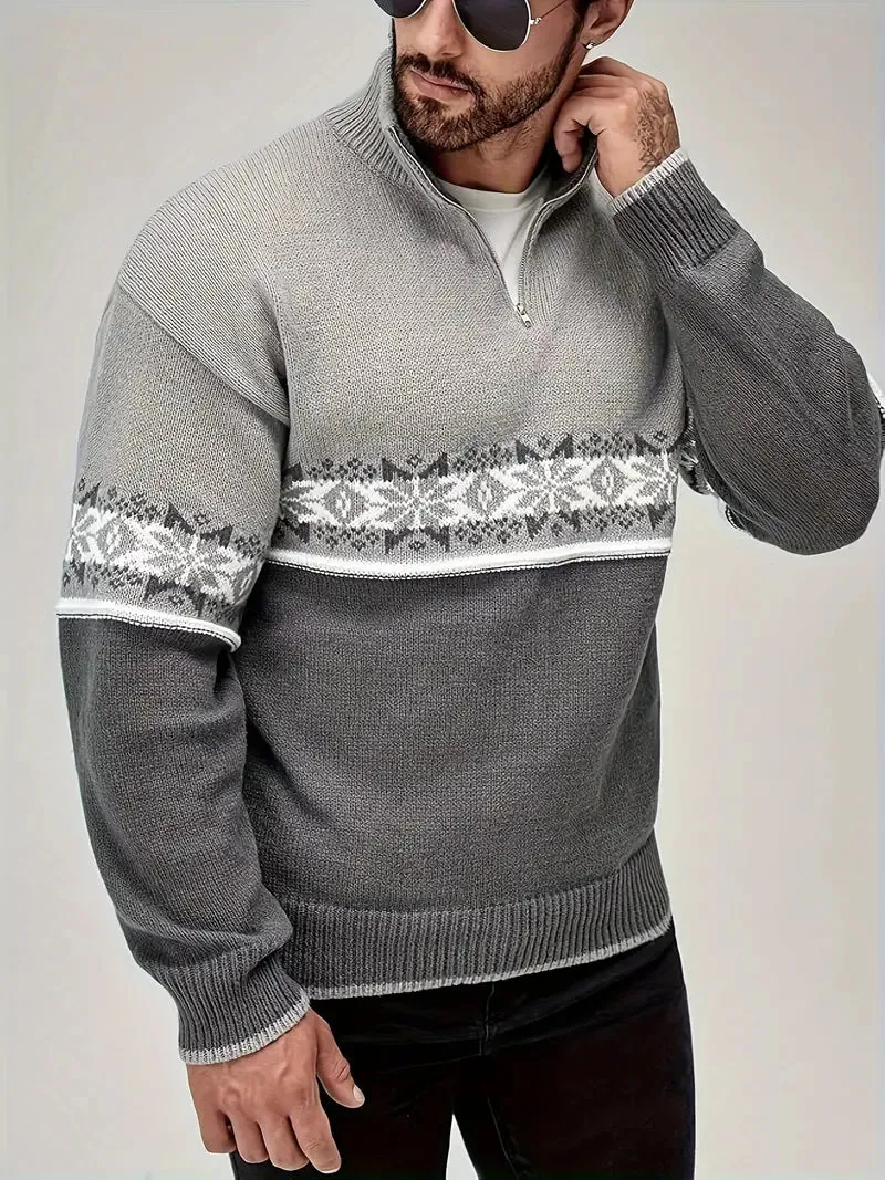 Men's Classic Grey Quarter-Zip Jumper with Modern Fit | Ideal for Autumn/Winter