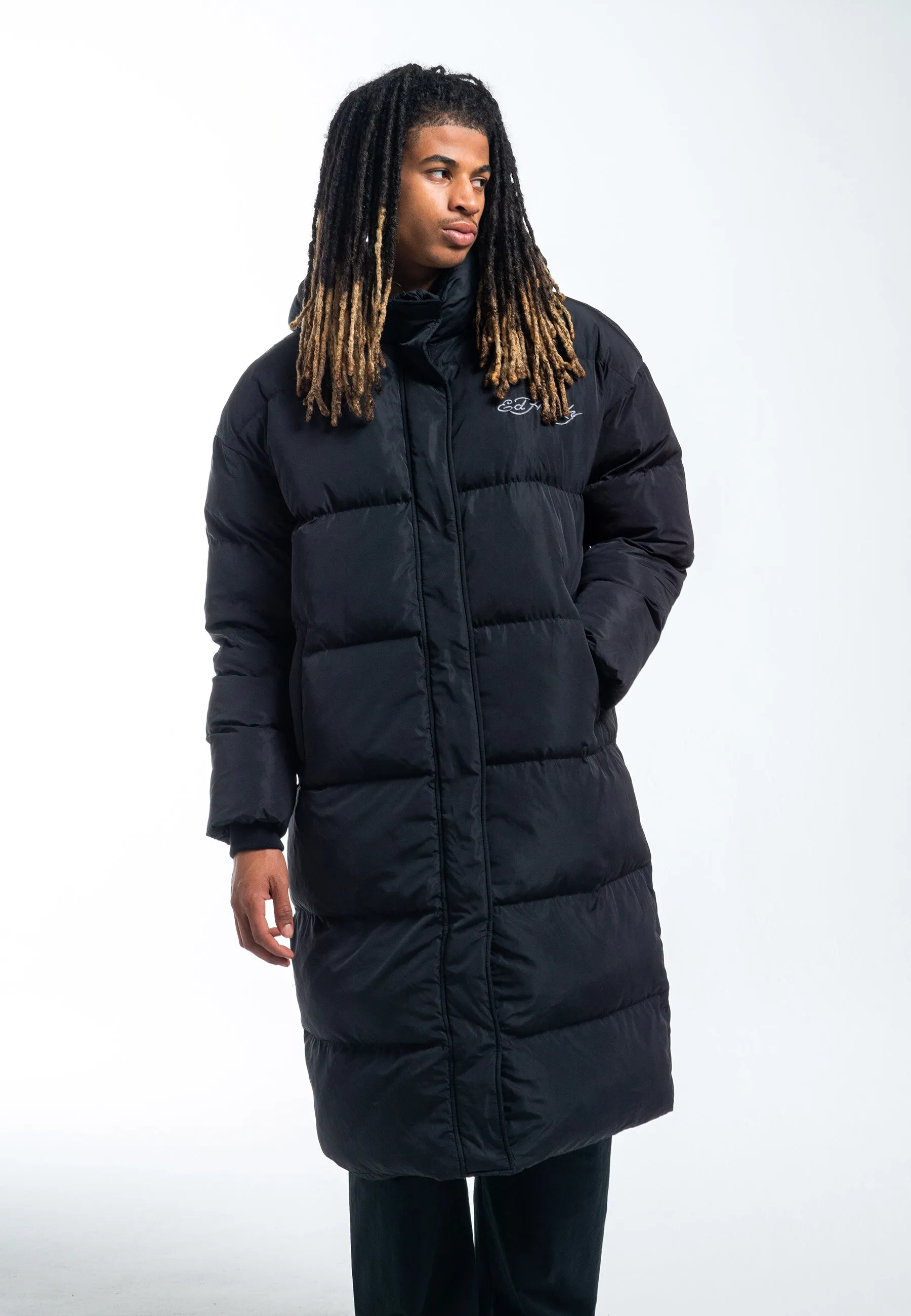 Mens Death Or Glory Longline Puffa Jacket - Black