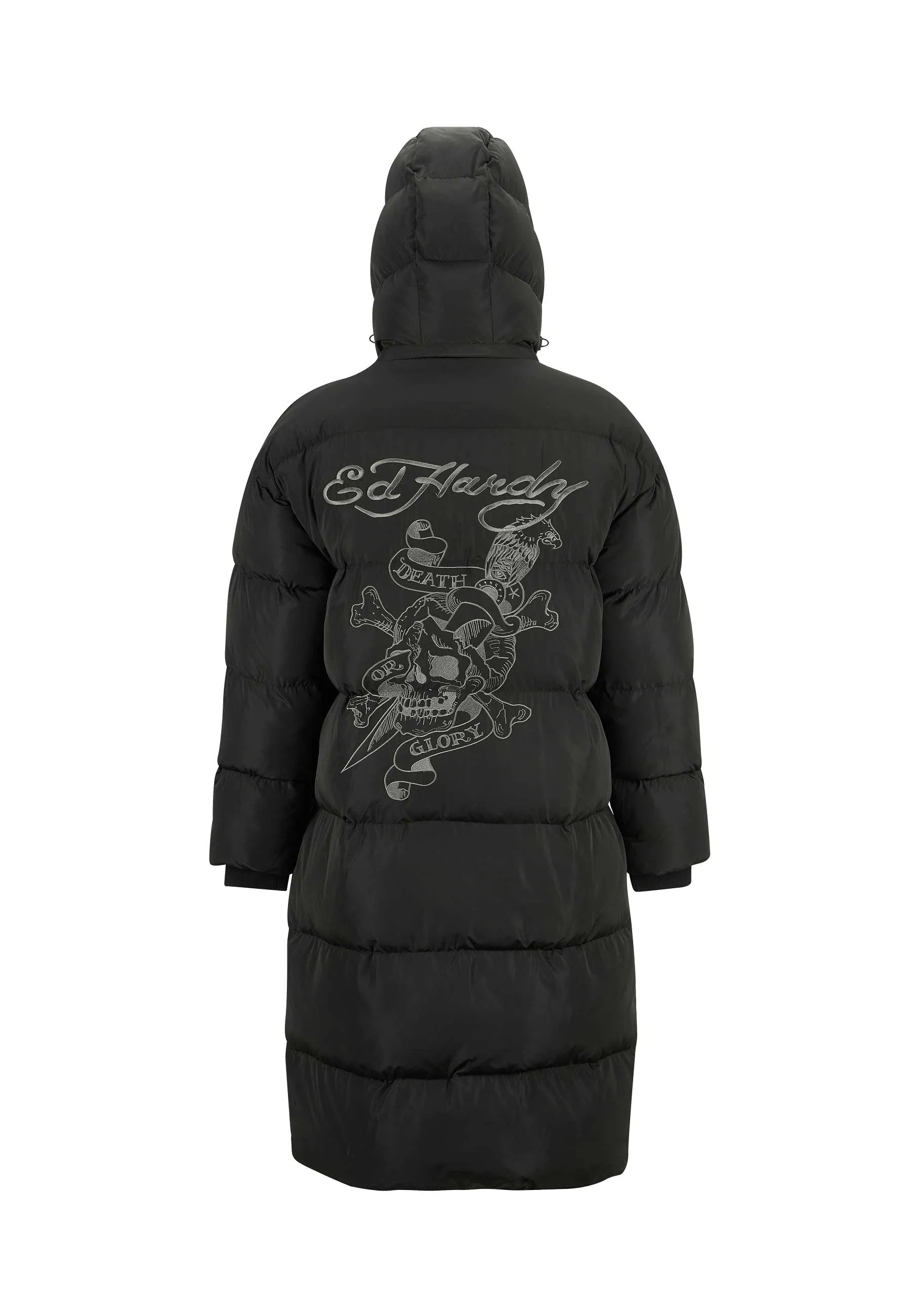 Mens Death Or Glory Longline Puffa Jacket - Black