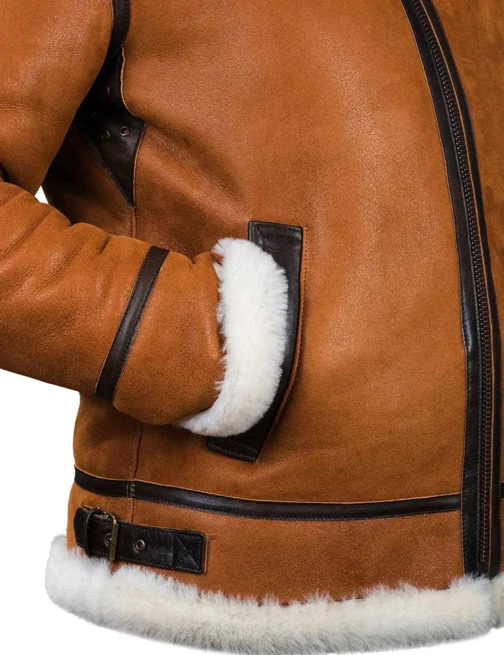 Men's Elegant Warm Brown Vegan Leather Winter Jacket with Fur Hood