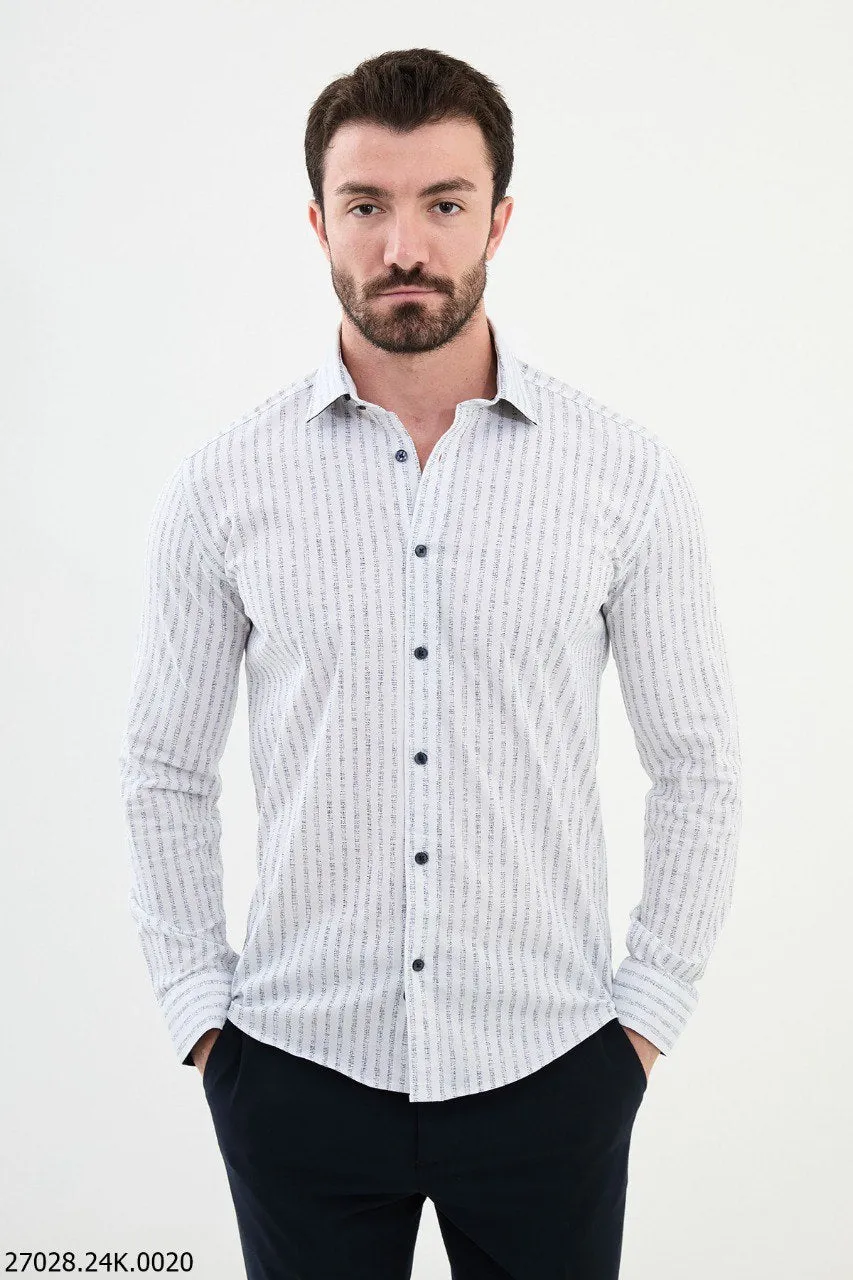 Men's Gray and White Striped Casual Shirt.