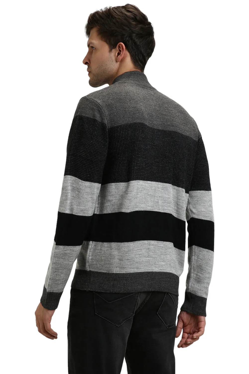 Men's Mock Regular Fit Striper Anthra Mel Sweater