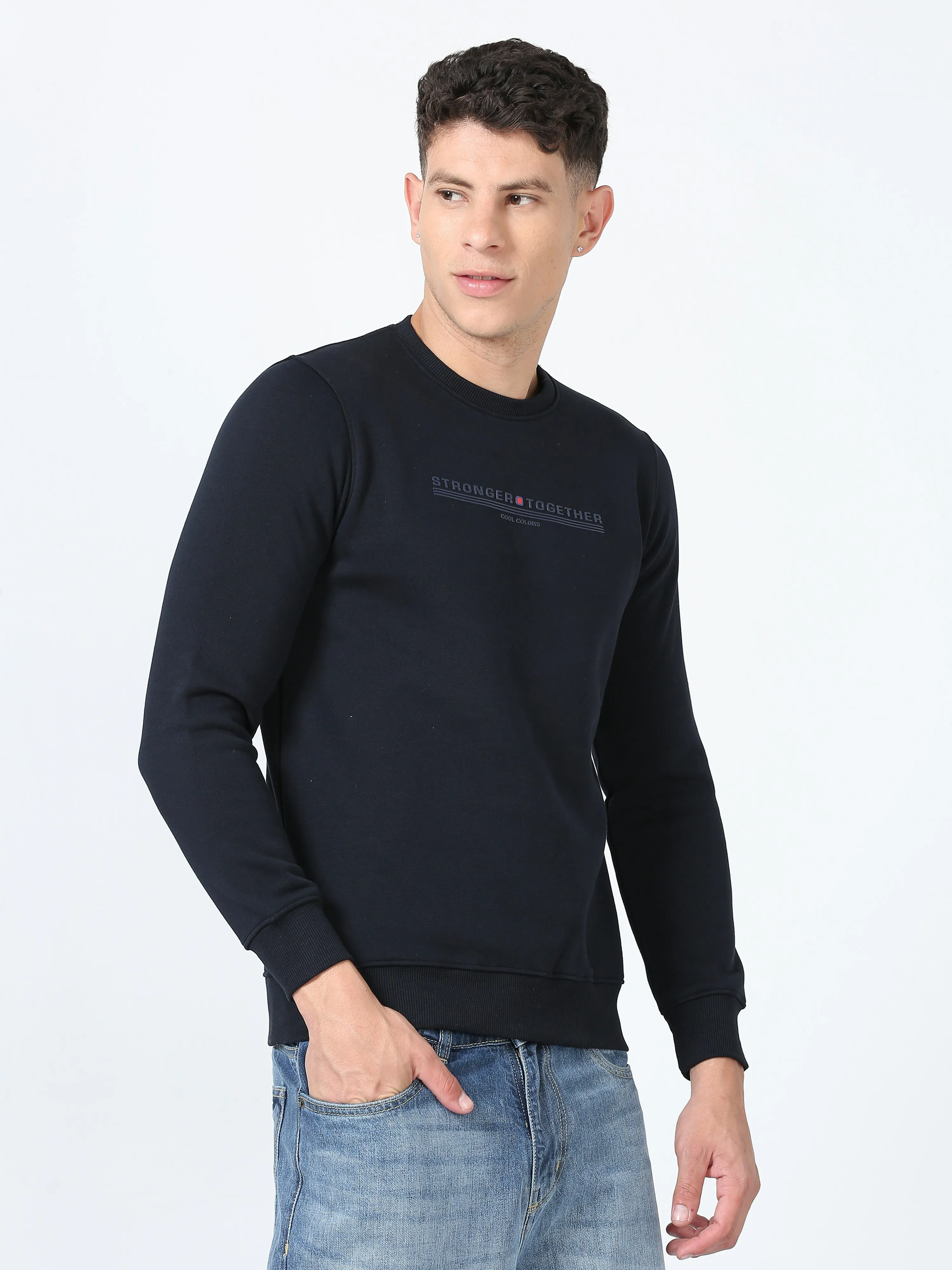 Men's Navy Regular Fit Printed Hoodie Full Sleeves Casual Sweatshirt