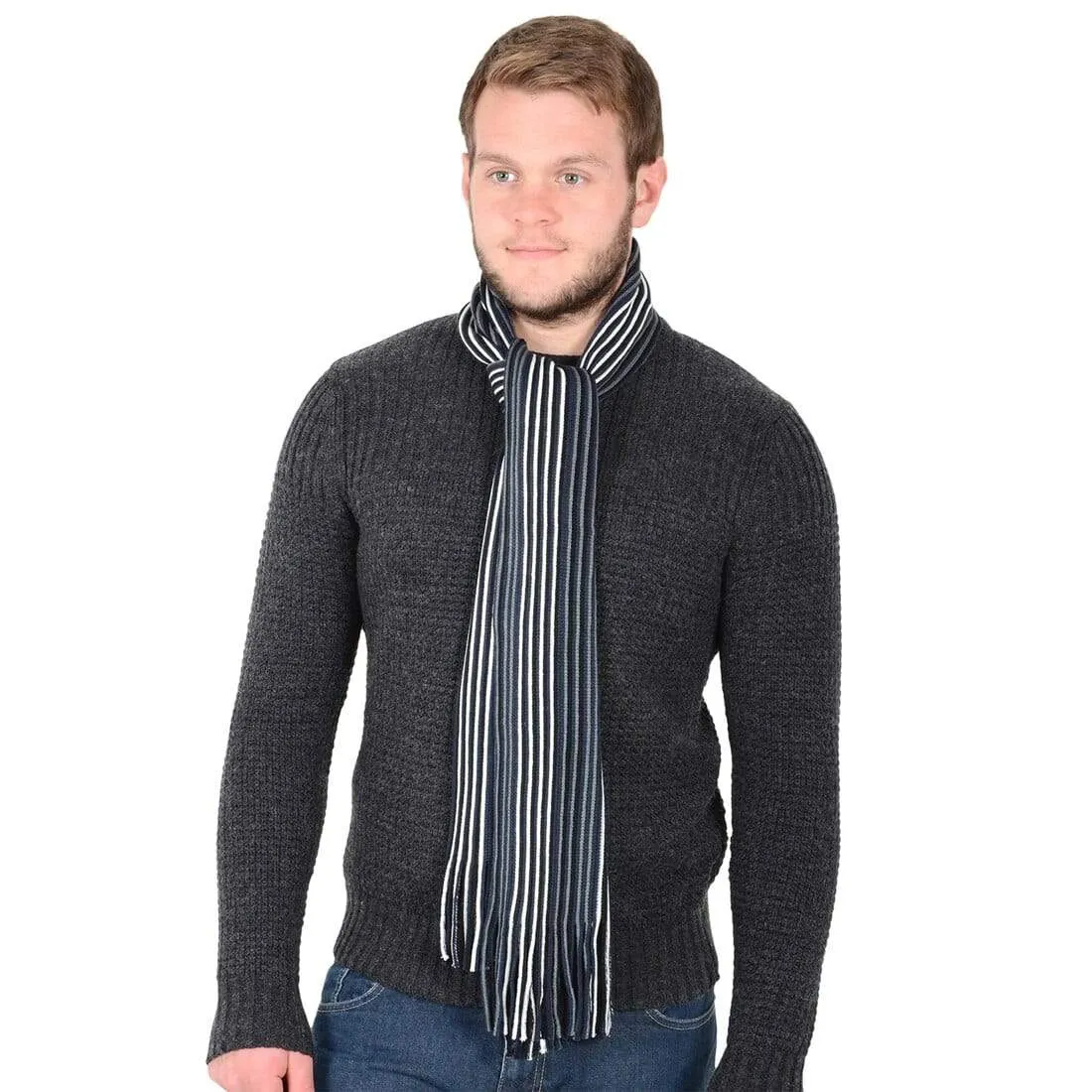 Mens Scarf Traditional Soft Knit Design With Fringe