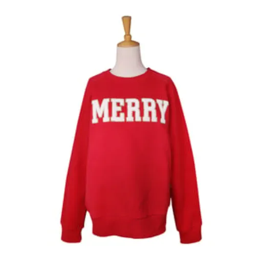 MERRY Chenille Letter Red Sweatshirt