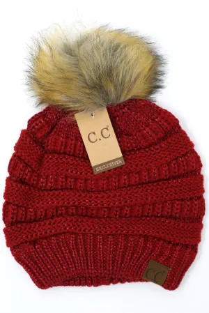 Metallic Fur Pom Beanie