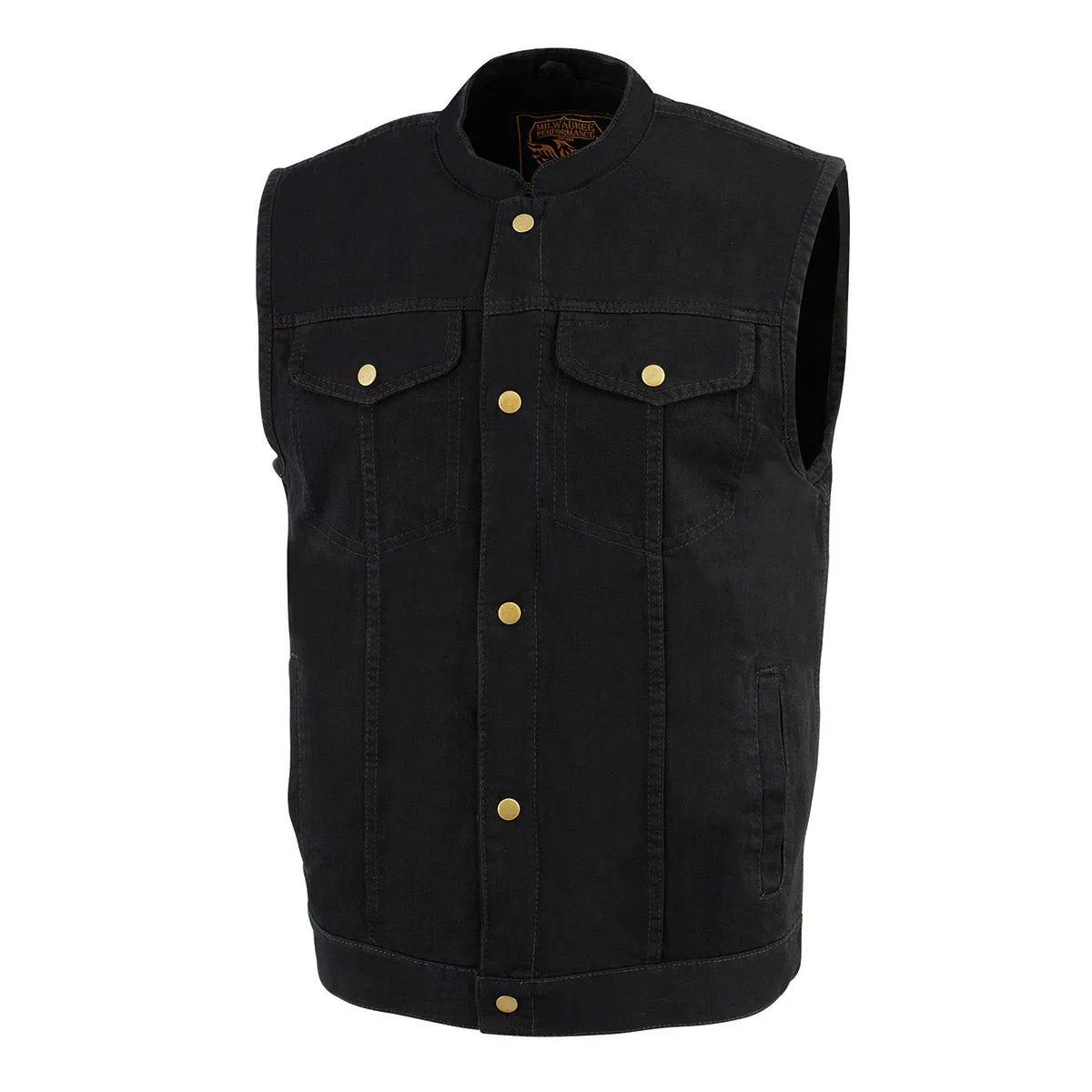 Milwaukee Leather DM2238 Men's Classic Black Denim Club Style Vest with Snap Button Closure