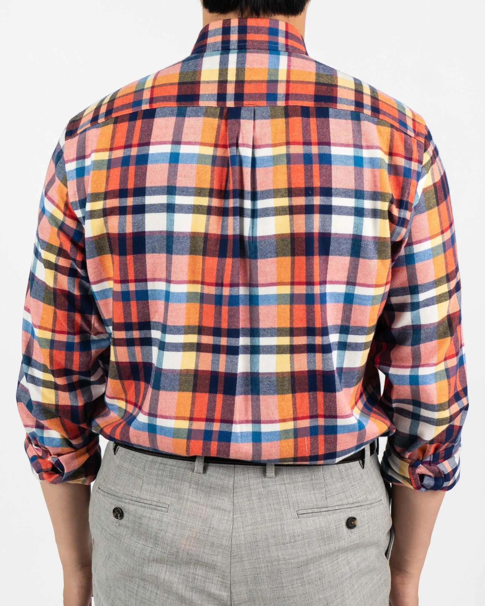 Mirfield Tangerine Plaid Classic Fit Brushed Cotton Flannel Shirt