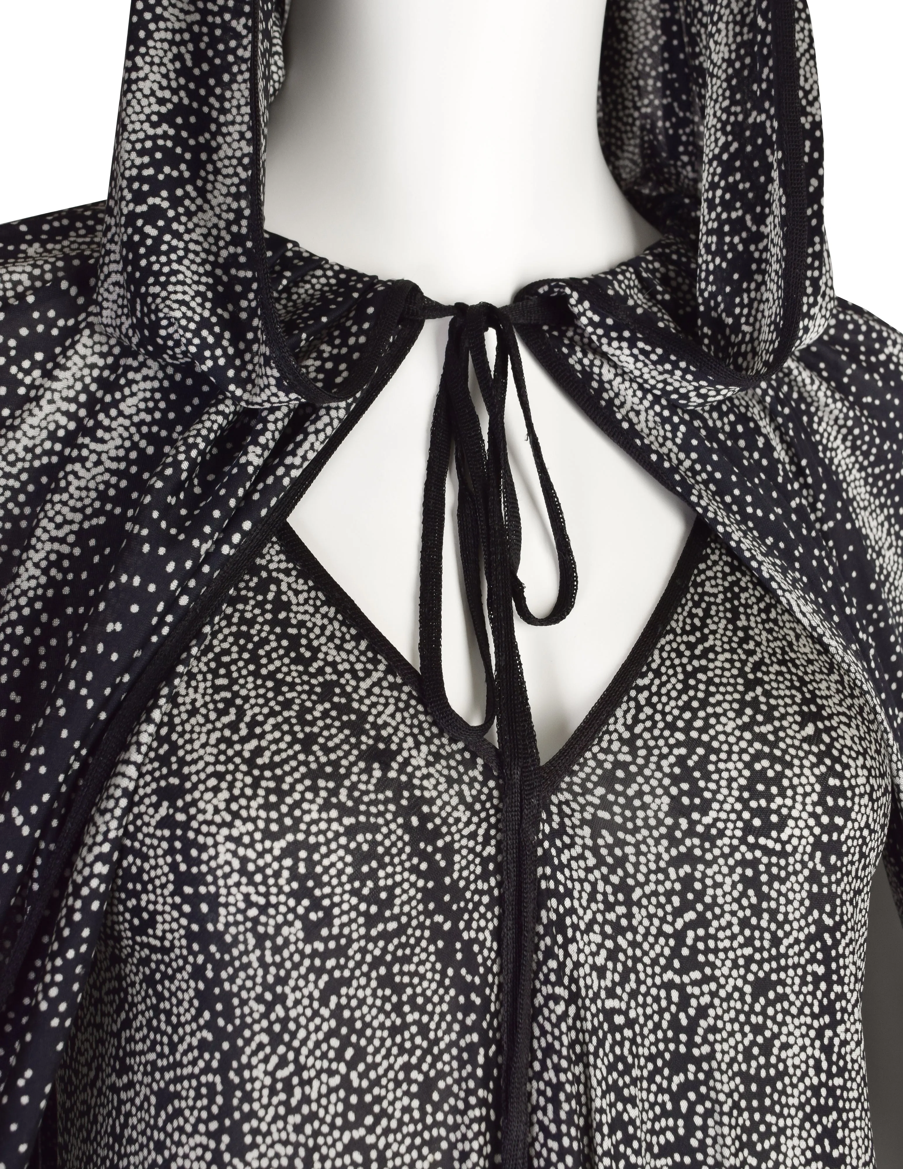 Missoni Vintage 1976 'Satellite' Black White Pointillism Dot Print Silk Jersey Dress and Hooded Cape Ensemble Set