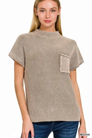 Mock Neck Sweater with Pocket - mocha