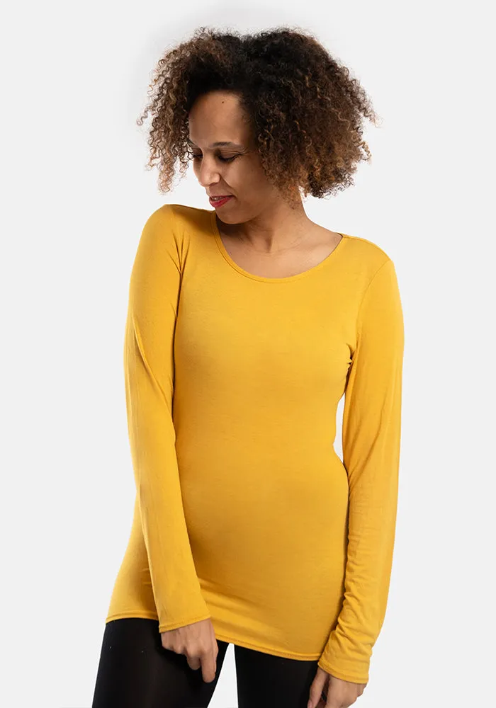 Mustard Long Sleeve Round Neck Top