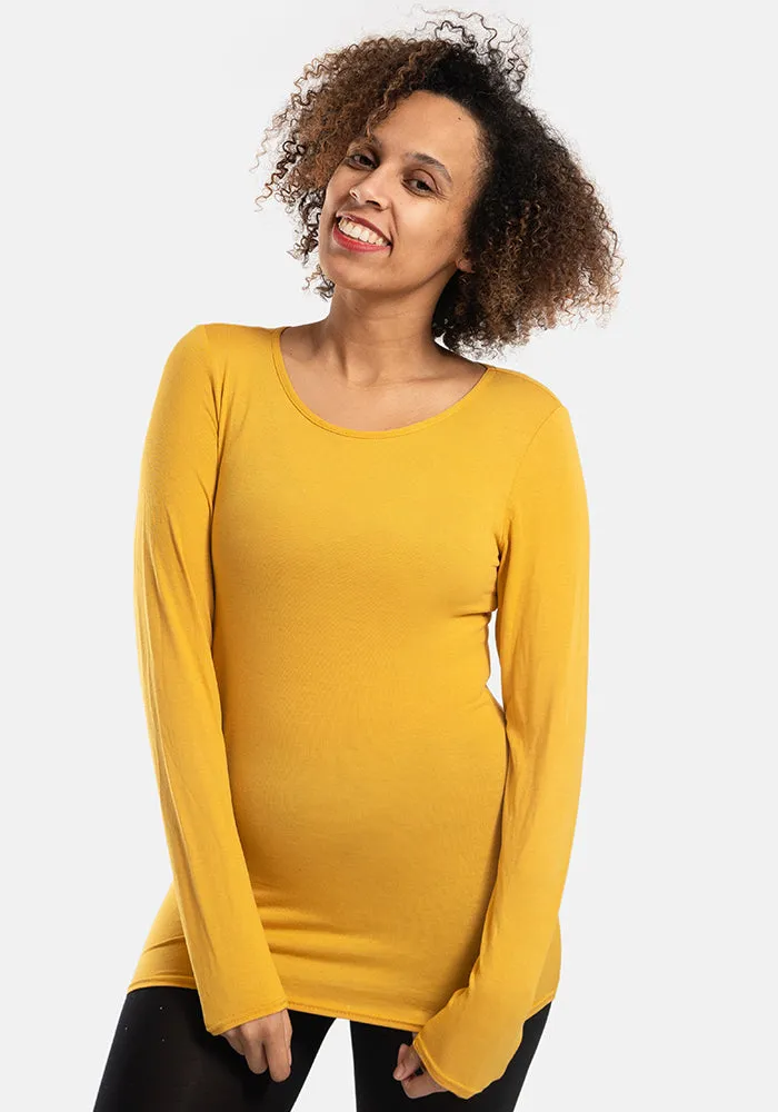 Mustard Long Sleeve Round Neck Top