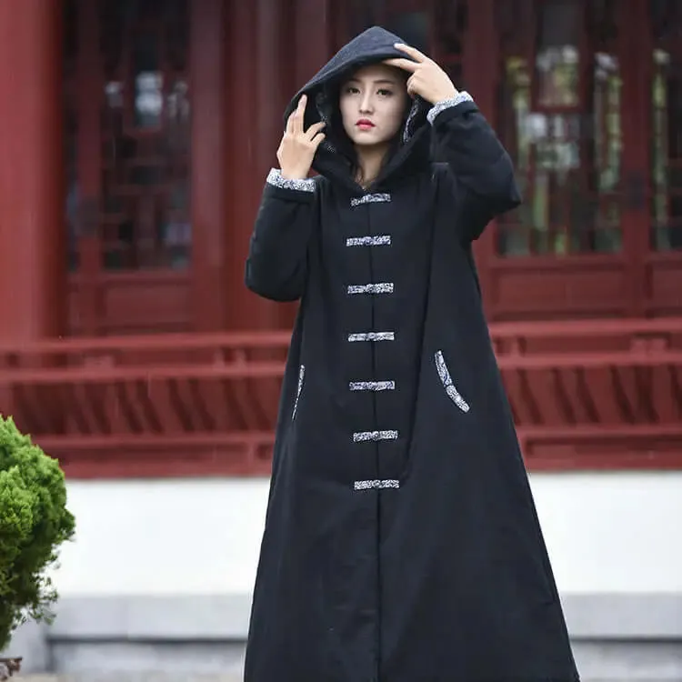 Mystical Enchantress Linen Hooded Cotton Winter Coat