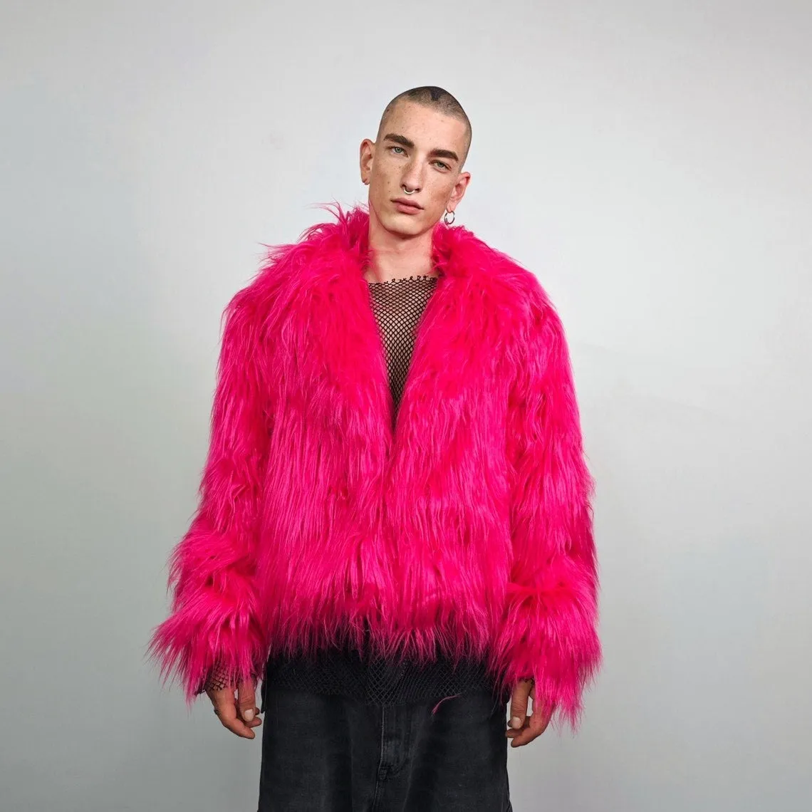 Neon faux fur skirt shaggy cropped skater skirt festival bottoms fuzzy pants carnival trousers florescent joggers multifunctional rave gown