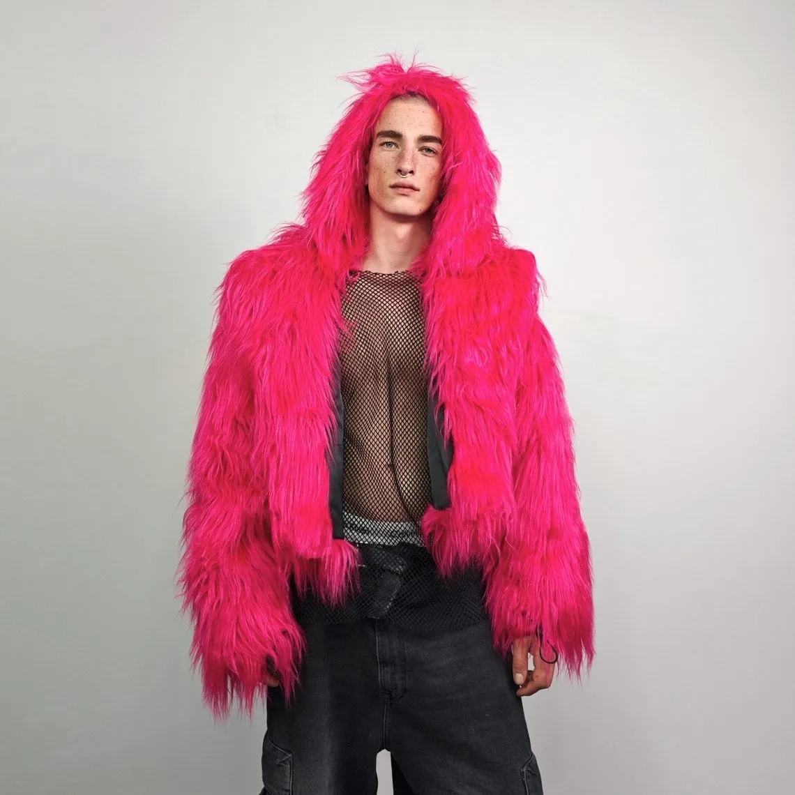 Neon faux fur skirt shaggy cropped skater skirt festival bottoms fuzzy pants carnival trousers florescent joggers multifunctional rave gown