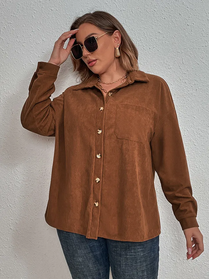 Nsquared Plus Size Collared Neck Long Sleeve Shirt