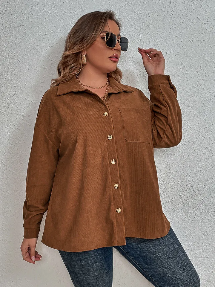 Nsquared Plus Size Collared Neck Long Sleeve Shirt