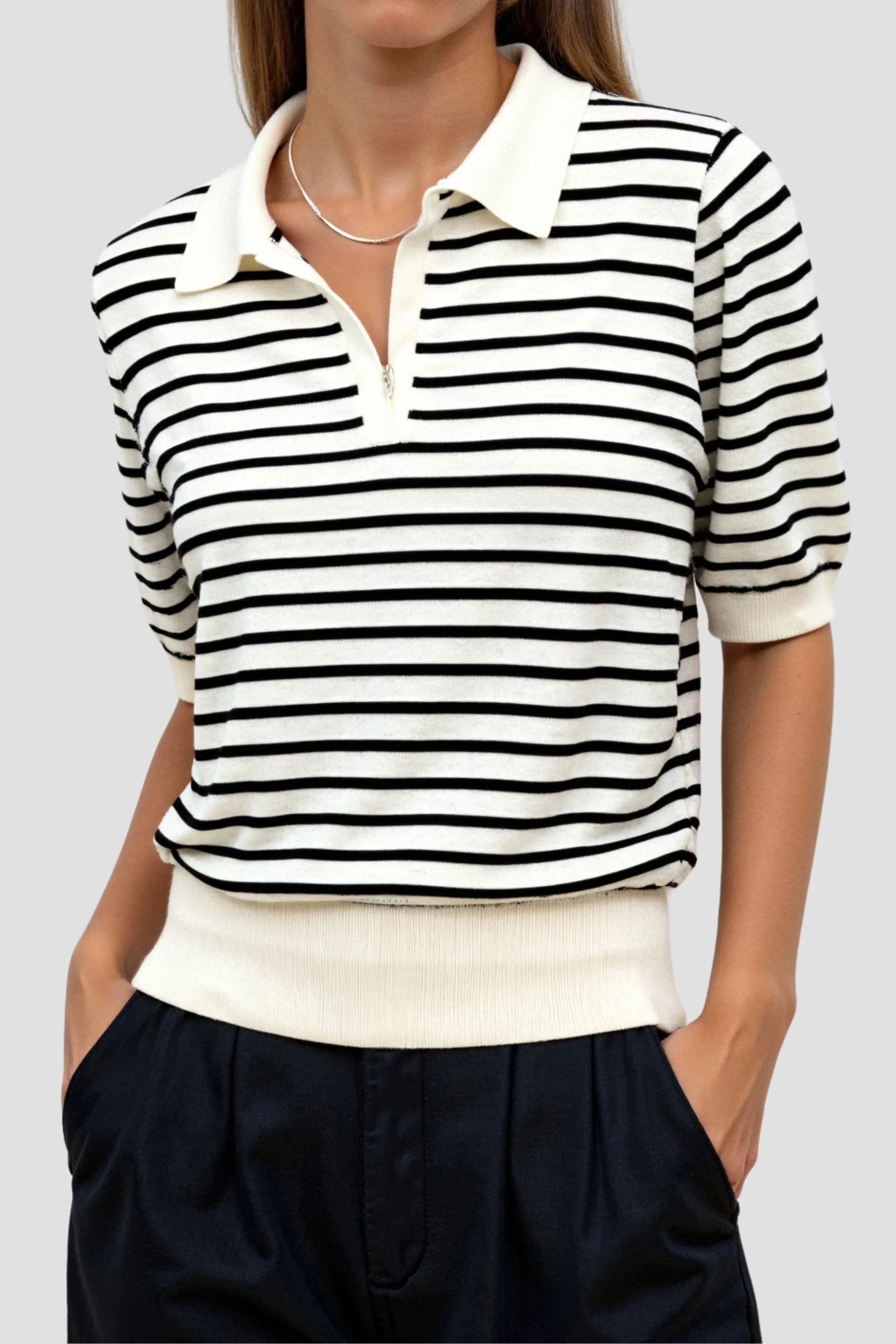 Old Money Versatile Striped Pattern Collared Top