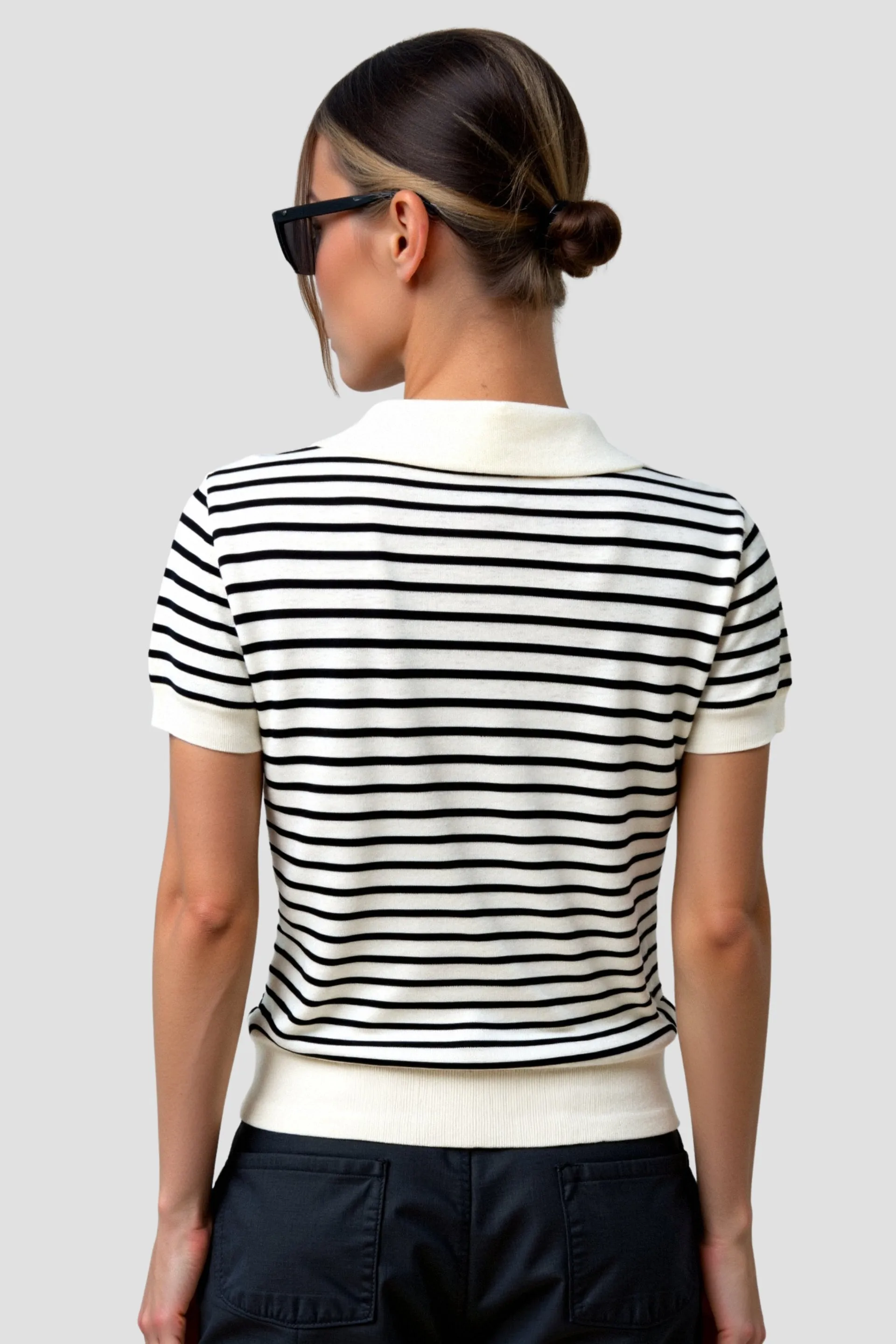 Old Money Versatile Striped Pattern Collared Top