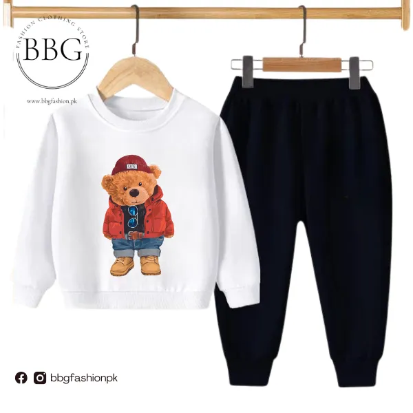 Orange Cute Bear Kids Sweatshirt & Pant