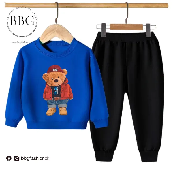 Orange Cute Bear Kids Sweatshirt & Pant