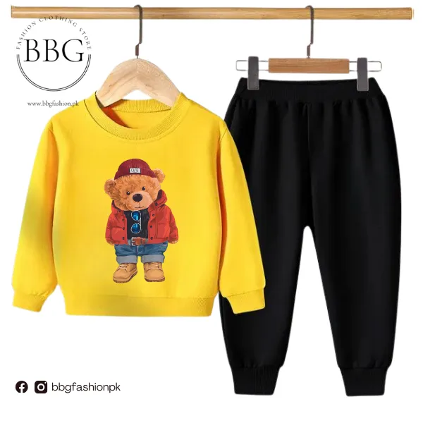 Orange Cute Bear Kids Sweatshirt & Pant