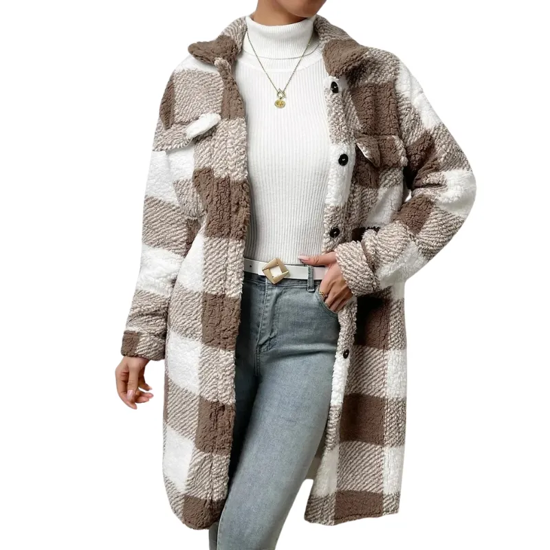 Oversized Button Up Plaid Coat