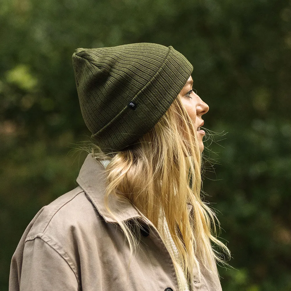 Oversized Ribknit Beanie Hat - Olive