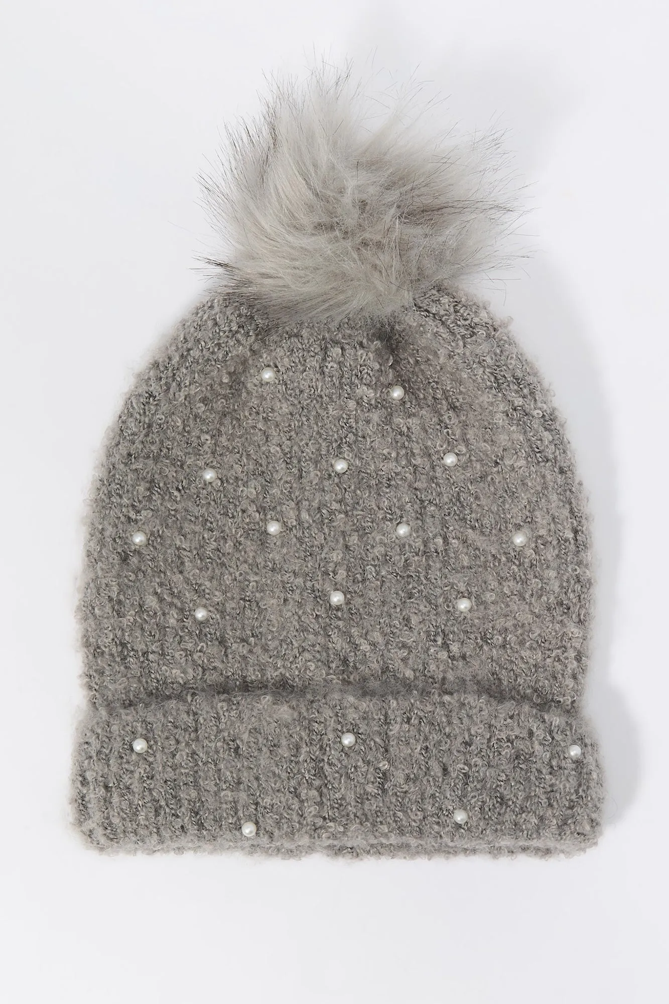 Pearl Knit Beanie with Pom Pom